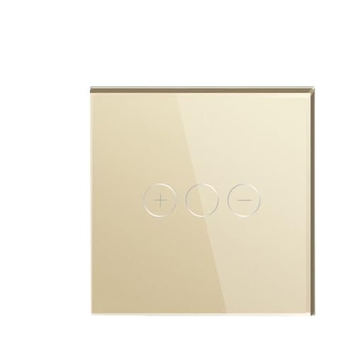 Touch Dimmer Switch 1Gang 1Way Led Dimmer 220V Wall Light Switch Crystal Glass Panel Blue Backlight Memory Function(Single Dimmer Gold)