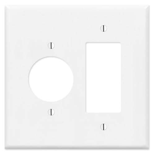 2 Gang Combination METAL Wall Plate - (1) Decora - GFCI - Rocker with (1) 1.406" Single Simplex Style Receptacle - Light Switch Plate Cover, Steel Painted White, UL Listed, 4.5" x 4.5" - Made in USA
