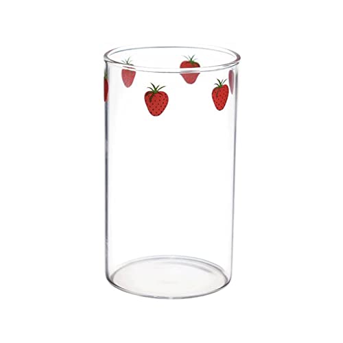 LEIXIUSM Mug Nana Strawberry Glass with Straw Thick Glass with Strawberry Print Heat Resistant Gift