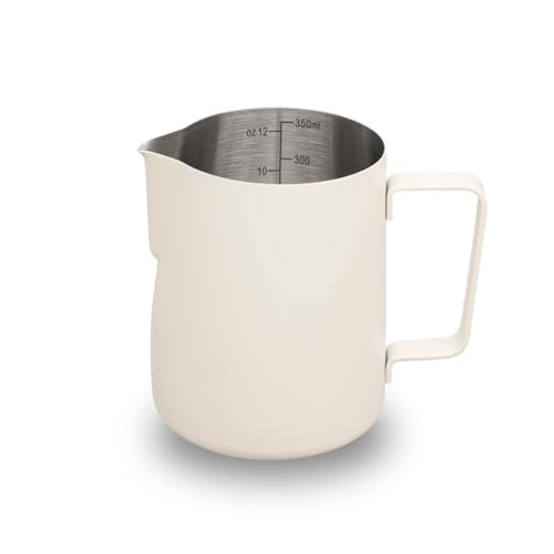 watchget Stainless Steel Milk Frothing Pitcher 12oz/350ml - Espresso Steaming Pitcher for Cappuccino, Latte Art, Coffee Machine Accessories Milk Jug Coffee Frother Cup, Creamy White