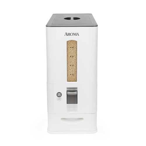 Aroma Housewares 27lbs Large Rice Dispenser, 7.25 x 16.5 x 16.5 inches, White