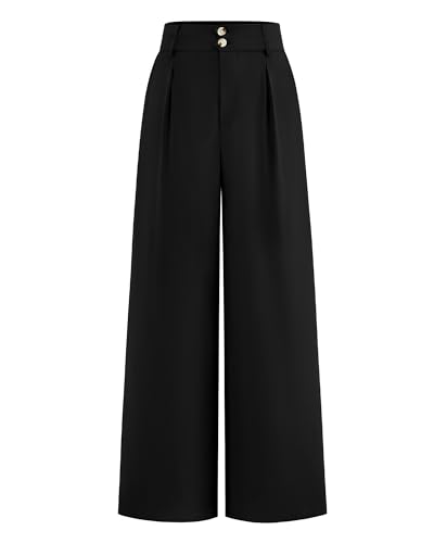 BTFBM Women Wide Leg Dress Pants 2025 High Waisted Button Pleated Business Casual Trousers Office Work Palazzo Pants(Black, Medium)