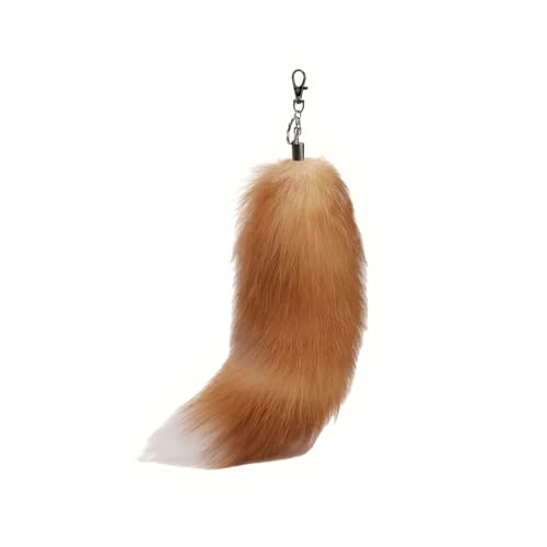 Iivos Fluffy Fox Tail Fur Keychain Cosplay Toy Party Costume Furry Wolf Tails Handbag Accessory Key Chain Ring Hook(1, Crystal fox)