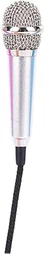 Dreamxue Mini Portable Vocal Instrument Microphone for Mobile Phone Laptop Notebook 3.5mm Universal Wire Connect Karaoke Metallic Mini Microphone for Cell Phone PC Silver