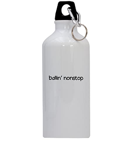 Knick Knack Gifts Ballin' Nonstop - 20oz Stainless Steel Water Bottle with Carabiner, White