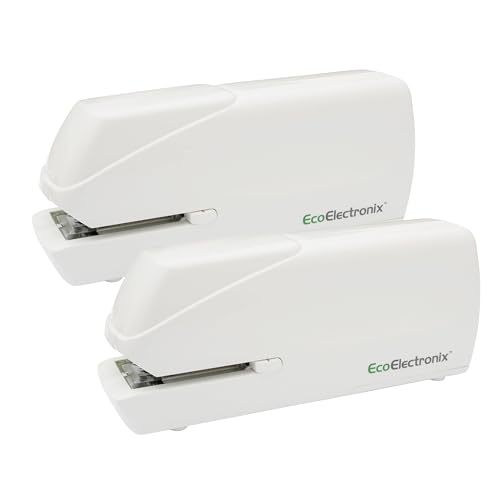 EcoElectronix Electric Stapler - Portable Automatic Stapler 30 Sheet Capacity - Quiet, Jam-Free, and Easy Reload - AC or Battery Powered for Professional Home Office Use - White (2-Pack)