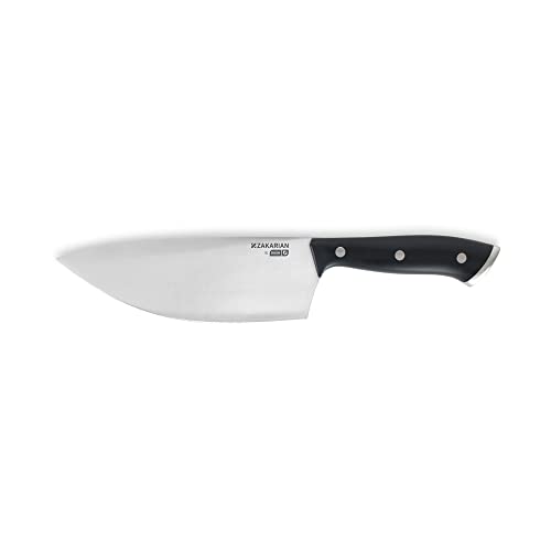 Zakarian by Dash 7" Chef Grade German Steel Rocking Chef Knife with Sheath for Chopping and Slicing - Black