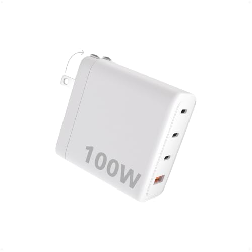 I 100W Fast Compact Wall Charger for Laptop Tablet and Phone - USB C GaN PD Charger Block with 4 Flash Charging Ports for MacBook Pro Air, Google Pixelbook, ThinkPad, iPad, Galaxy S24/S23, iPhone 16