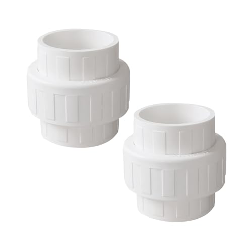 2 Pack 2" PVC Union Coupling Pipe Fitting (Socket x Socket), 2 inch PVC Slip Union PVC Adapter Coupling Schedule 40, EPDM O-Ring, White SCH 40