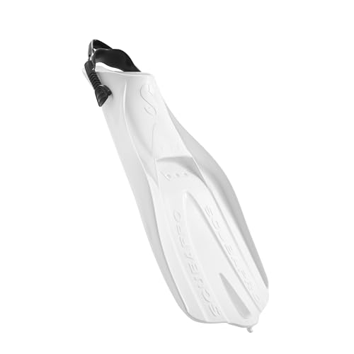 SCUBAPRO GO Travel Scuba Fin Set, Open Heel, White Fin with Black Bungee Strap for Snorkeling, Diving and Swimming, Medium/Large