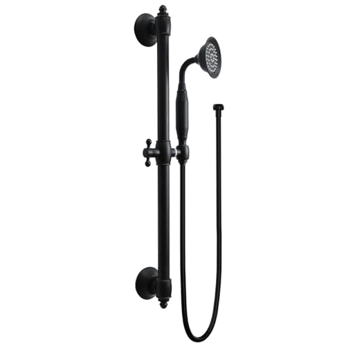 Brass Shower Slide Bar with Handheld Shower Head, Adjustable Height Wall-mounted Retro Hand Shower Head Holder with 59 inch Hose for Bathroom, Matte Black