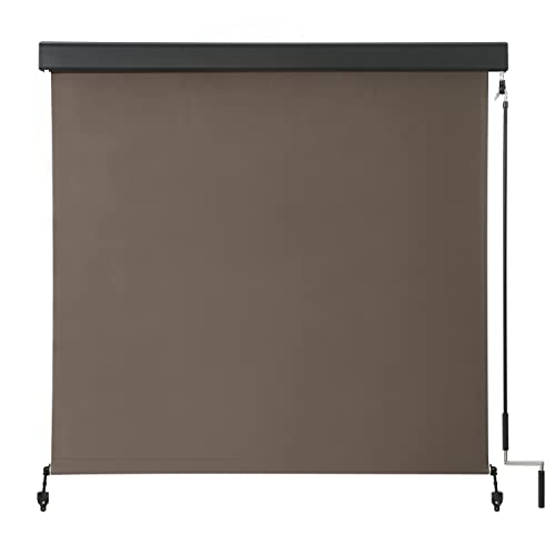 VICLLAX Premium Outdoor Roller Shade PVC Fabric Exterior Roller Shade Crank Operated with Aluminum Protective Valance for Porch Patio Pergola (8' W X 8' L), Mocha