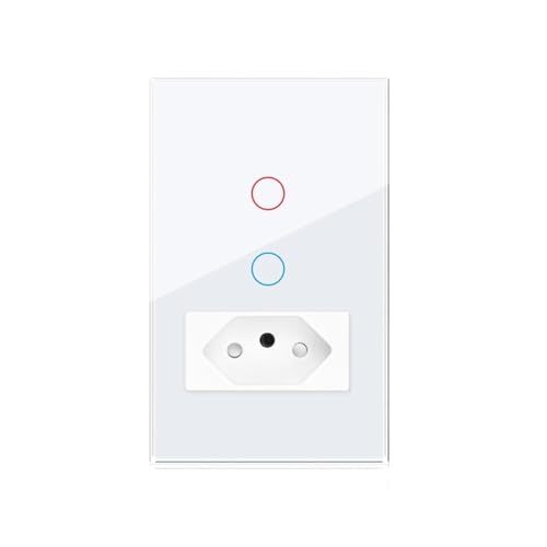 Smart Switch and Socket Brazil 10A 20A, 118 * 72mm Tempered Glass Panel, Touch Switch 1/2gang Google Home Alexa(2gang BR White,10A BR)