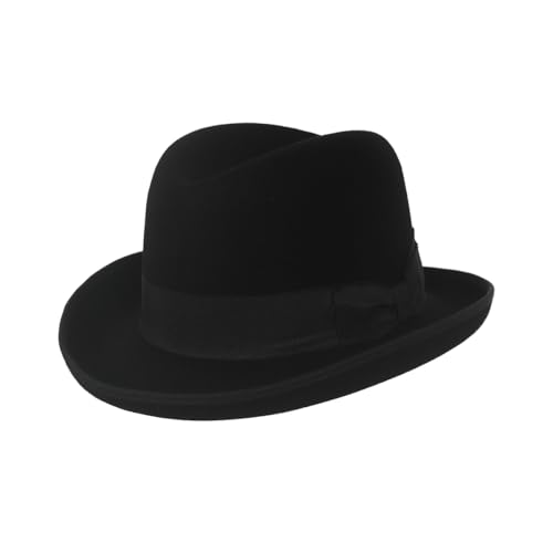 Men Wool Bowler Winter Hat Classic Rolled Brim Fedora Derby Hats(Black,M)