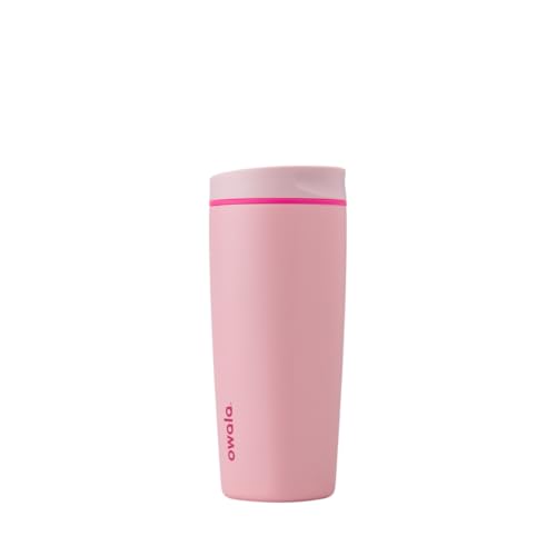 Owala SmoothSip Slider Insulated Stainless Steel Coffee Tumbler, Reusable Iced Coffee Cup, Hot Coffee Travel Mug, BPA Free 20 oz, Pink (Pucker Up)