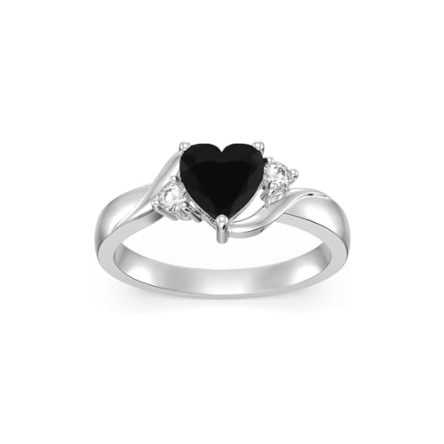 Shusukue 925 Sterling Silver Heart Obsidian Ring Natural Black Onyx Engagement Ring Obsidian Jewelry Gift for Women Size 5