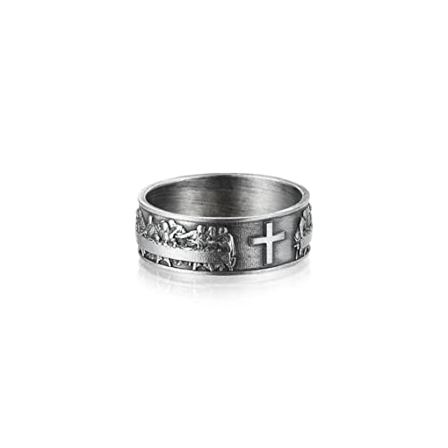 Last Supper Silver Band Ring, Handmade Sterling Mens Womens Band Ring, Mens 925K Ring with Cross, 0,013-0,017 Lbs, Custom Christian Jewelry, Catholic Gift