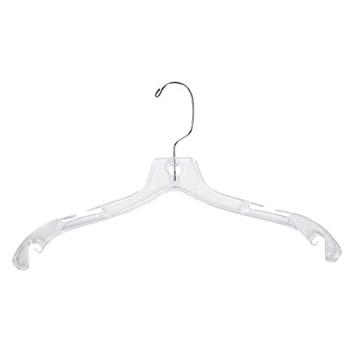 SSWBasics 17 inch Clear Plastic Dress Hangers (Case of 20) - Features a Chrome Swivel Hook and Notched Shoulders - Perfect for Lightweight Fabrics and Can Be Used for Retail Stores