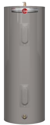 Rheem PROE50 M2 RH95 50-Gallon Professional Classic Medium Residential Electric Water Heater, Gray; Enhanced-flow Brass Drain Valve; 18.75 Amps; Automatic Thermostat; Anode Rod