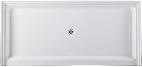 Westbrass SP7236WB-26 72" x 36" 3-Wall Shower Pan with Solid Center 4-1/4" Cross Grid Brass Drain Cover, 72 in. x 36 in, Polished Chrome
