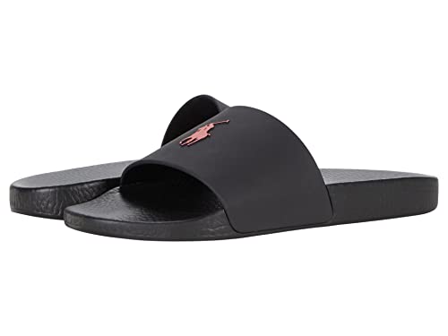 POLO RALPH LAUREN Men's Polo Slides, Black/Red, 11-11.5 Medium US