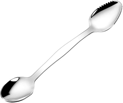 teaspoon serving spoons tablespoons Stainless Steel Scraper Spoon|Long Handle Grapefruit Spoon with Sawtooth Edges for Kitchen,Dishwasher Safe (Color : Double Head Spatula)