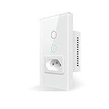 PUPAYA Tuya WiFi Switch 16/20A Socket with Brazilian Standard 4X2 Glass Panel 1/2 Button Smart Light Switch Compatible with Alexa Google Home (Color : 20A White 1)