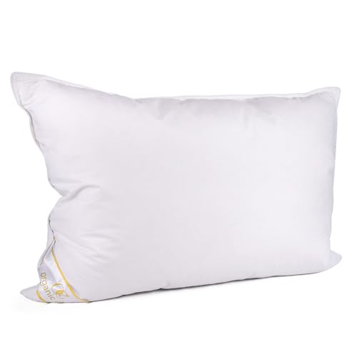 OrganicClub Sheep Wool Filled Pillow Cotton Bed Pillow for Sleeping, Soft Pillow for Back, Side, 100% Cotton Cover - 1 Pack, White (Queen)