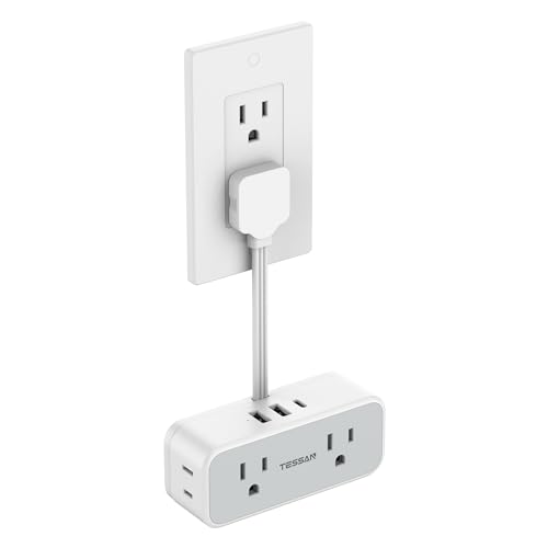 Multi Plug Wall Outlet Extender, TESSAN 6 inch Short Extension Cord, Flat Plug Splitter with 4 AC 3 USB (1 USB C) Charging Ports, Multiple Outlet Small Power Strip for Home Office Dorm Room