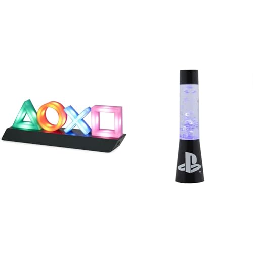 PlayStation Icons Light with 3 Light Modes and PlayStation Glitter Lava Lamp PlayStation Merchandise and Gaming Room Decor Gift Set