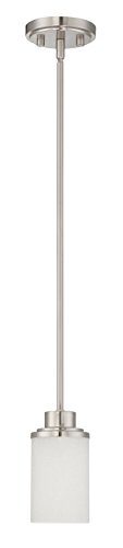 Sunset Lighting F17030-80 Somes One Light Mini Pendant - Linen Glass, Dimmable - with Bright Satin Nickel Finish