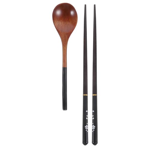 Japanese Style Wooden Chopsticks and Spoon Set Reusable Kitchen Utensils for Home and Travel Elegant Black Gift Box