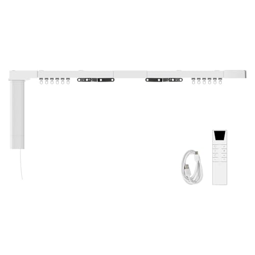 Tuya Zigbee Smart Curtain Motor with Motorized Curtain Track, Built-in Battery Electric Curtains, App & Voice Control Compatible with Alexa/Google Home, RF Remote Control Included (4.1m(161.4inch))
