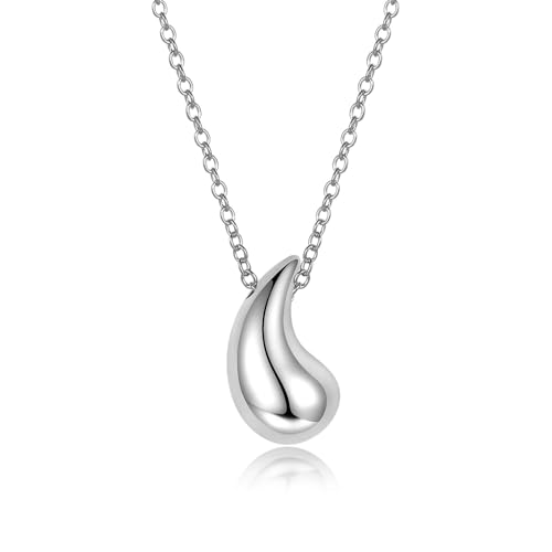 Teardrop Pendant Necklace 925 Sterling Silver Plated 14k Gold-Pear Pendant Necklace for Women-Water Drop Layered Necklace Minimalist for Her-Jewelry Gifts for Love ones (Silver)