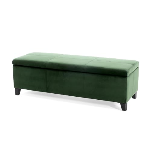 Christopher Knight Home Glouster Upholstered Storage Ottoman Bench, Forest Green Velvet, Matte Black
