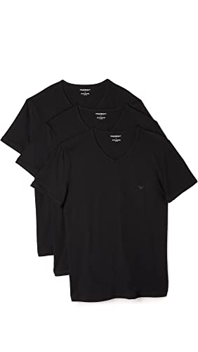 Emporio Armani Men's Cotton V-Neck T-Shirt, 3-Pack, New Black, Large