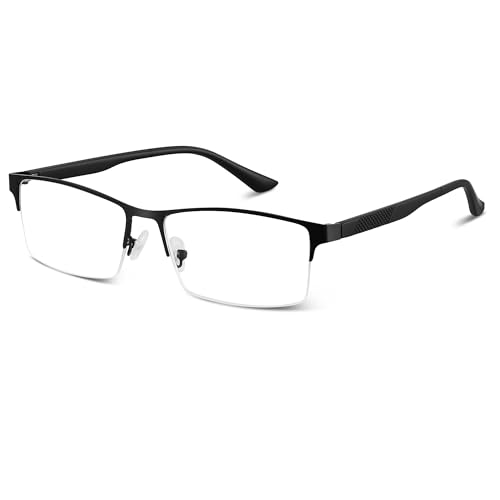 kunchu Reading Glasses Men Blue Light Blocking Half Frame Readers for Men Glasses(Black-150)