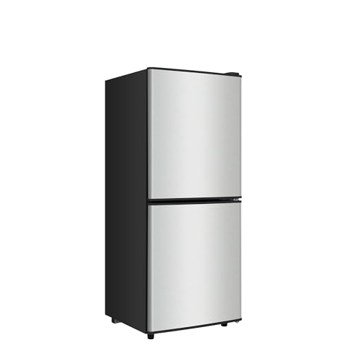 Borcolo Compact Refrigerator with Freezer 4.2 Cu. Ft. 2-Door Dorm Fridge with Adjustable 7-Level Thermostat, Small Refrigerator with Freezer for Home, RV, College Dorm, Apartment, Office, Silver
