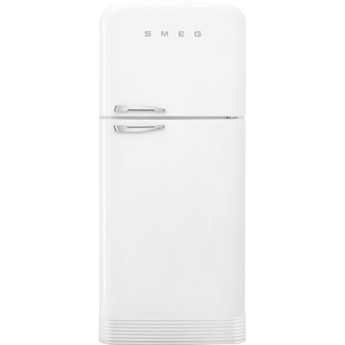 Smeg FAB50 50's Retro Style Aesthetic Top Freezer Refrigerator with Ice Maker 19.28 Cu Total Capacity Multiflow Cooling System Adjustable Glass Shelves Right Hand Hinge White