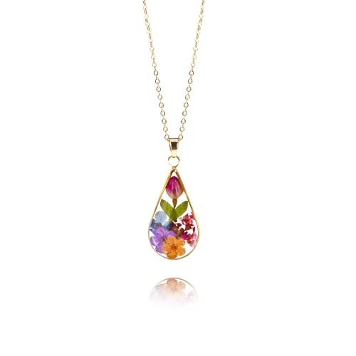 UIIZBRW 14k Gold Plated Pressed Flower Pendant Necklace for Women,birthday gifts for mom,Fashion Necklace Jewelry