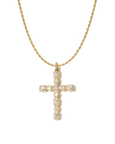 zocare Large Cross Necklace for Women,14K Gold Plated Cross Pendent Necklace with Rope Chain Big Cross Necklace with Crystal Jewelry Chrismas Birthday Cross Gift