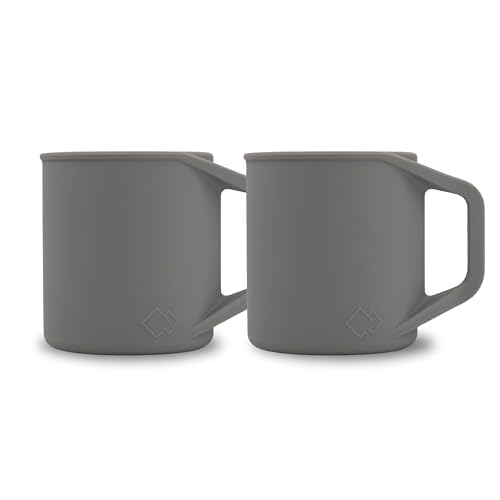 MYOTT Silicone Coffee Cup - Food Grade Silicone Camping Mug with Handle - Portable, Collapsible Coffee Mug - BPA Free, Dishwasher Safe and Microwave Safe 12- oz (Granite Gray, 2 Pack)