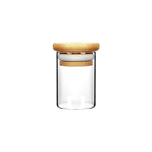 Human Objects 1oz/30ml Bamboo Lid Suction Glass Jars - 1 Gram - 200 Count Airtight Food Storage Containers, for Candles, Spices, Herbs, Serving Candy, Cookie, Rice, Food etc.