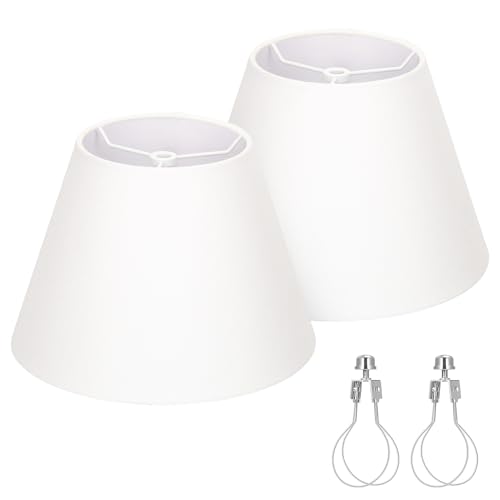 Small Lamp Shades Set of 2, White Lamp Shades for Table Lamps 5.5" Top x 10" Bottom x 6.6" High, Fabric Lampshade Replacement for Bedside Lamp, Wall Sconces, Spider Fitter, Clip on Adapters Included