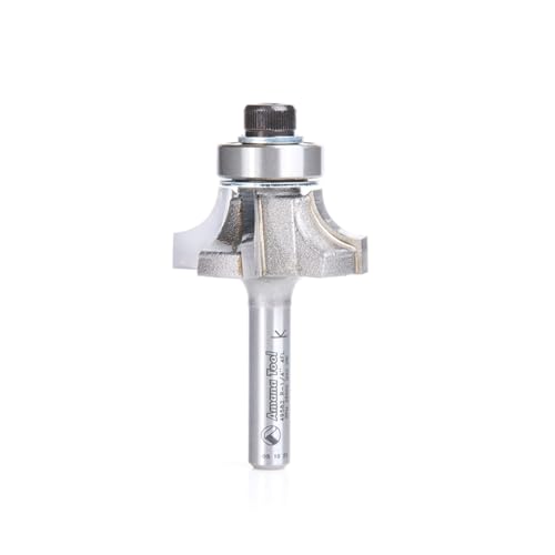 Amana Tool 49582 Carbide Tipped Corner Rounding / Beading with Down-Shear Design 1/4 R x 1-1/8 D x 7/16 CH x 1/4 Inch SHK w/ Lower Ball Bearing 4 Flute Router Bit