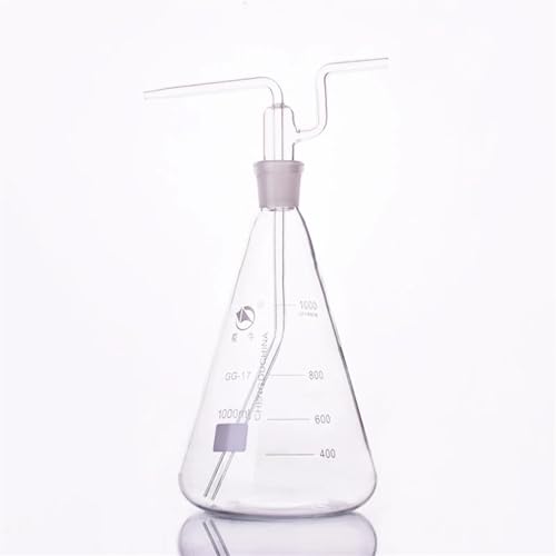 Hoangbinsn Triangle gas washing bottle,Capacity 1000ml,Conical Ground mouth flat flush flask,Gas wash bottle with tick ​​mark,Shisha hookah