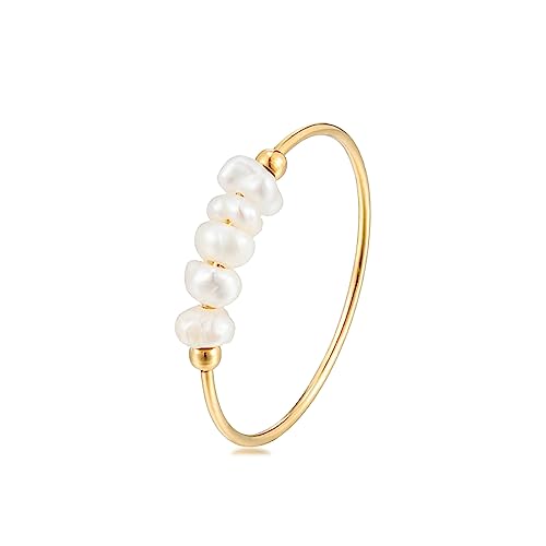 ZMANYIJEW Freshwater Pearl Ring for women,Dainty Minimalistic 316L Stainless Steel Gold Stacking Statement Wedding Finger Pearl Rings for Women(gold, 8)