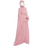 khalat Muslim Prayer Dress Abaya Solid One-Piece Hoodie Abaya Dress for Women Long Maxi Dress Islamic Dubai Jilbab Pink