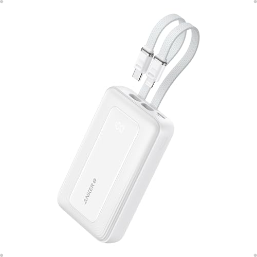 Anker Zolo Power Bank, 10,000mAh 30W Max Fast Portable Charger with Built-in USB-C and MFi Certified Lightning Cables, USB-C&A, Battery Pack for iPhone 16/15 Series, MacBook, Galaxy