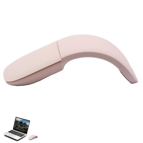 QUJIFETU Foldable Arc Mouse Compatible with Microsoft Surface/MacBook, Portable Arc Touch Mouse, Compatible with Windows/Mac OS, Laptop Notebook Computer Accessories (Pink)